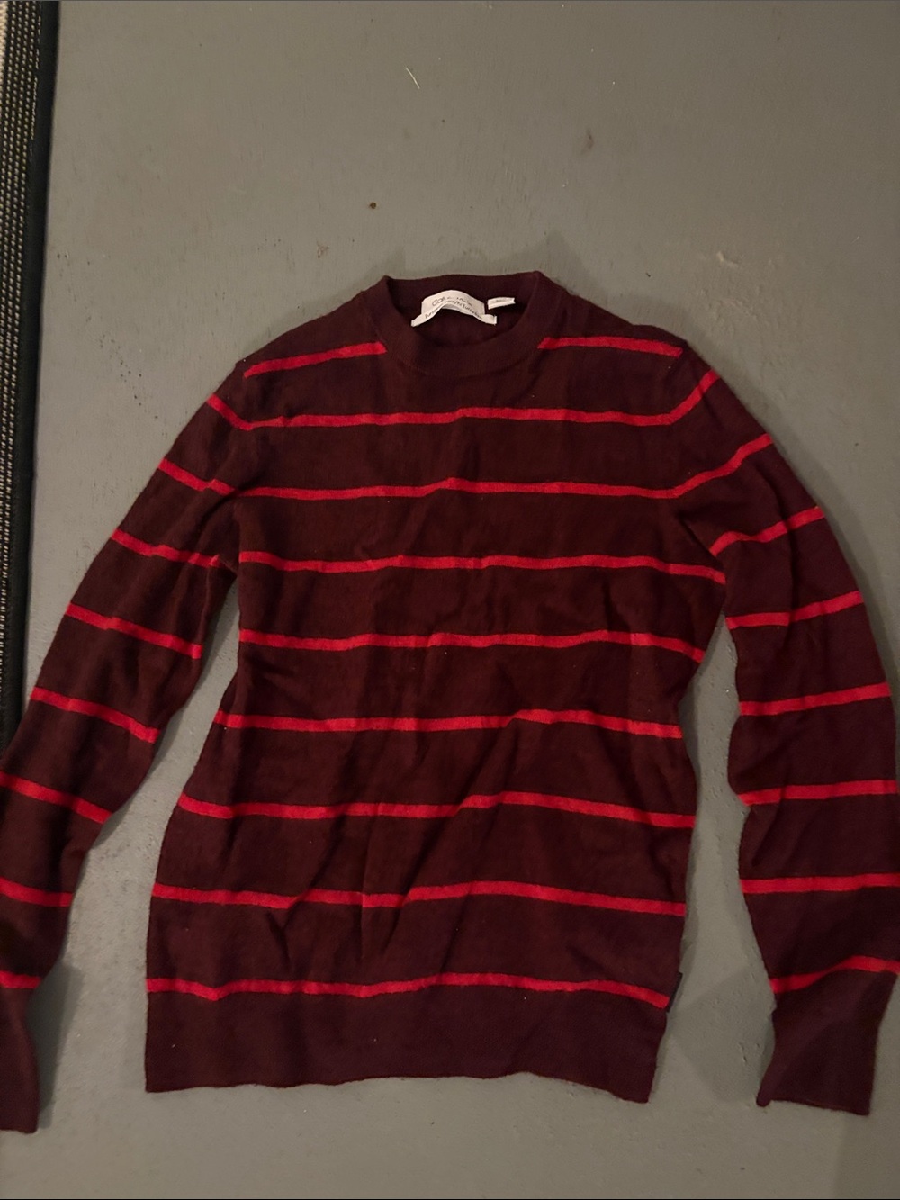 Calvin Klein Men's Burgundy Crewneck with Red Stripe Accents